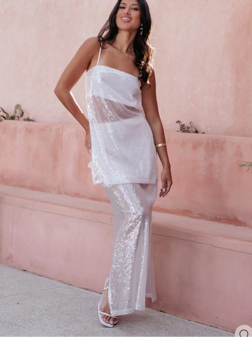White Sequin Maxi Skirt Set